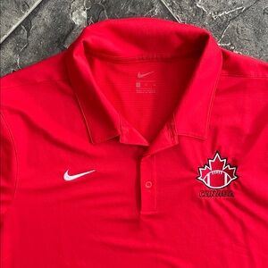 NIKE FOOTBALL CANADA Men’s Red Polo Shirt with Canada Emblem Athletics Fan Sport